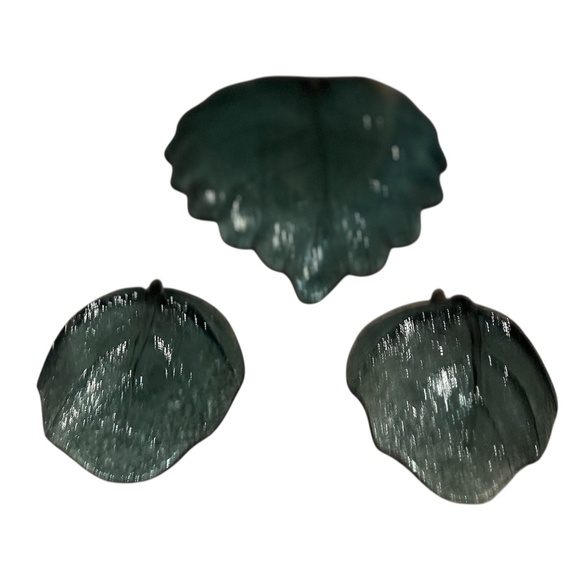 Set Of 3 Vintage Blue-Purple Art Glass Leaf Bowl Dynasty Purple-Blue Glass Bowl - Picture 3 of 6